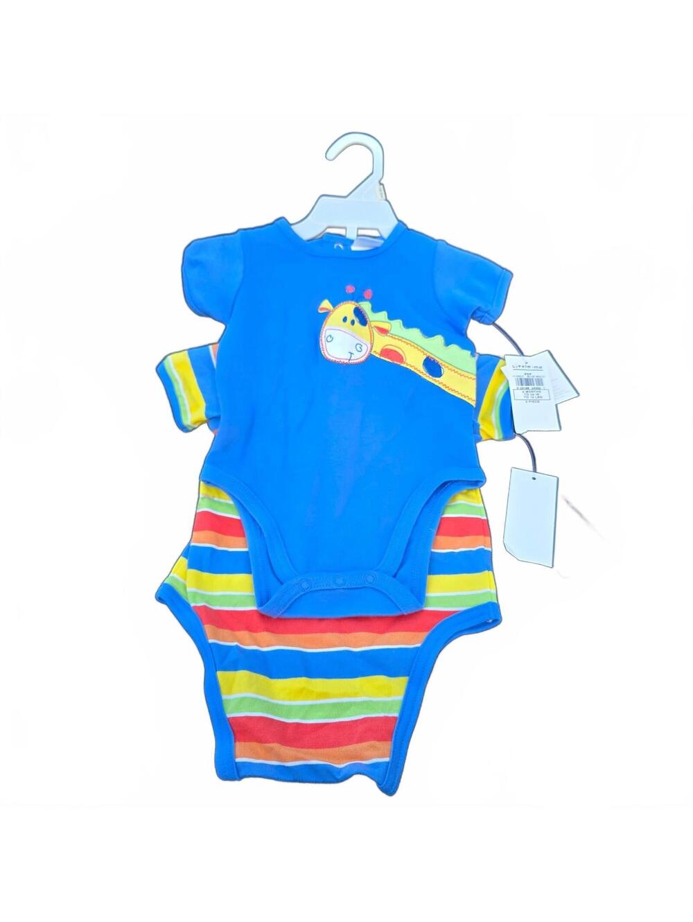 Little Me Baby Boy 2-Piece Bodysuit Set 3 Months VTG Y2K Colorful Giraffe NEW